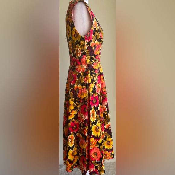 HEARTS AND ROSES SLEEVELESS FLORAL SWING DRESS, BLACK/PINK/ORANGE/YELLOW SZ 12 - Picture 10 of 14